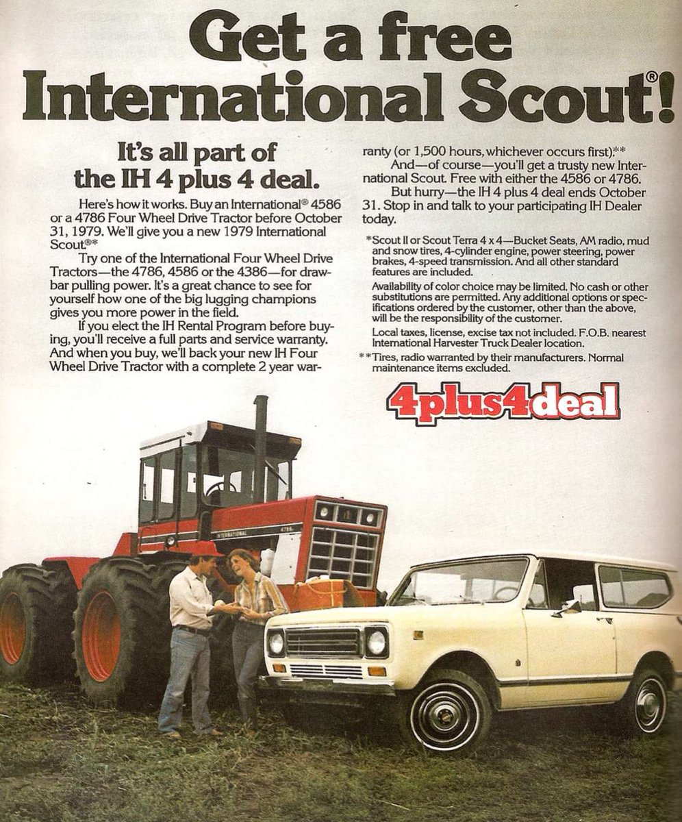 GrainStats's tweet photo. back in the day you could buy a tractor and get a free International Scout out of it! https://t.co/TenLiBgQ9x