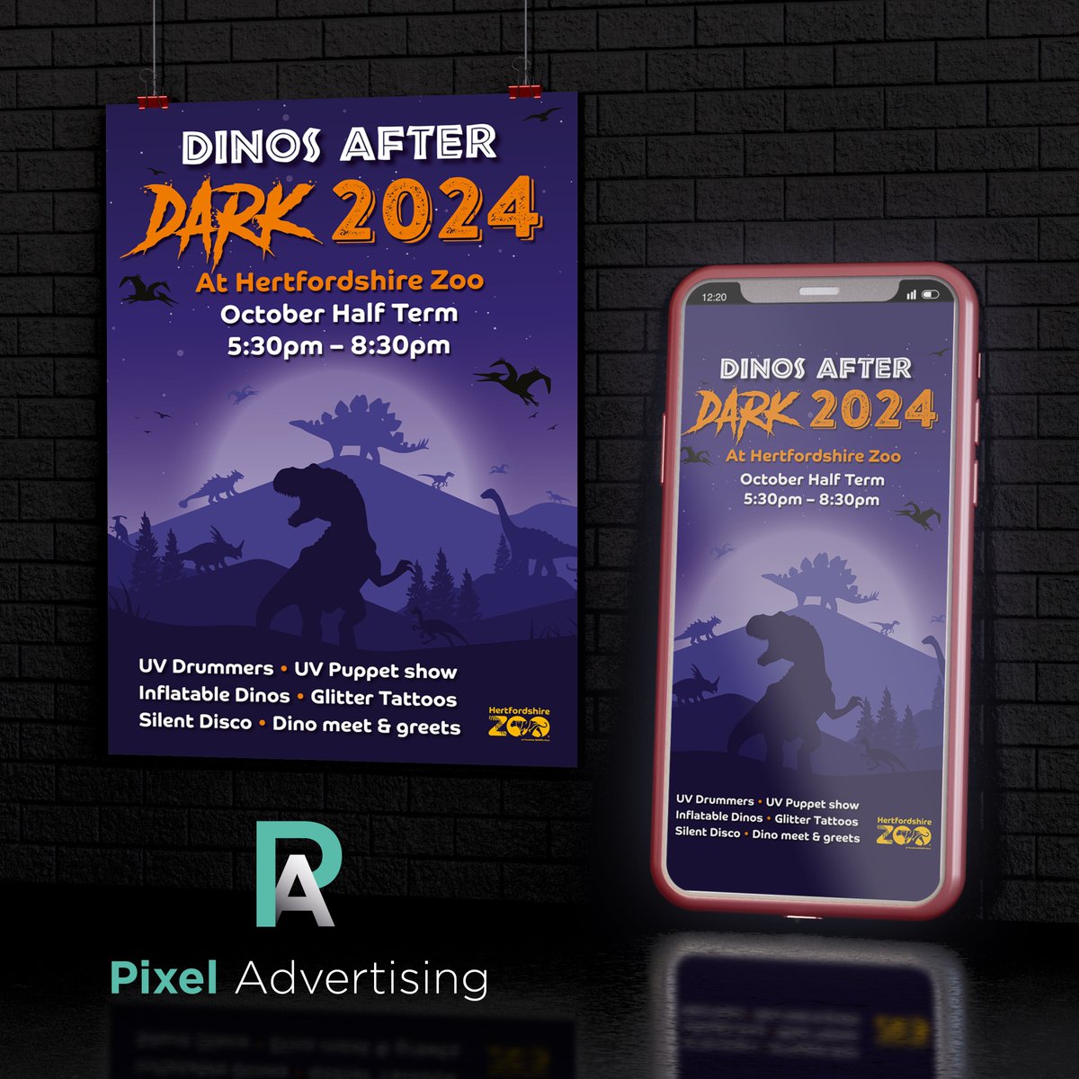 We've been working with Hertfordshire Zoo to create marketing materials for their upcoming Dinos After Dark evenings. Our work includes print and digital assets designed to promote the event and enhance the visitor experience.
#hertfordshirezoo #dinosafterdark #design