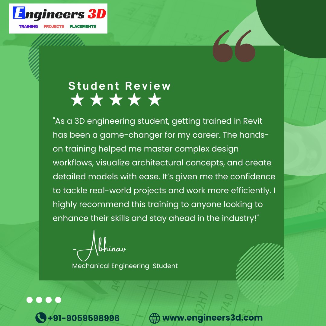 Engineers3d's tweet image. 🚀 "Revit training = LEVEL UP! 🏗️ 3D design is now easier, faster, and cooler than ever! 🤩 I’m ready to bring ideas to life with pro skills 💻💡. Can’t wait to crush new projects! 💥 Highly recommend #Revit training!" 🙌🎯 #3DEngineering #DesignGoals #Engineers3D #RevitMasters