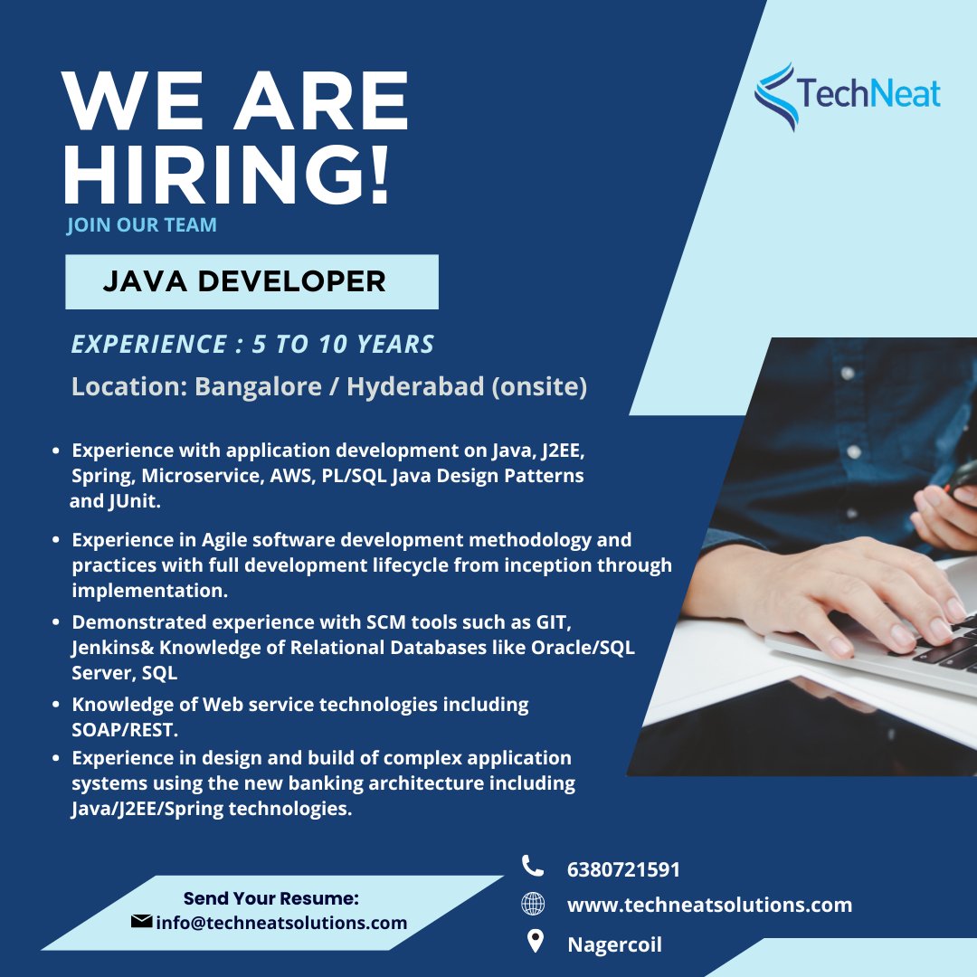 TechNeat__'s tweet image. We are Hiring!
#JavaCode #JavaDevelopment #JavaExperts #JavaBackend #software #springboot #AWS #TechNeat #Nagercoil