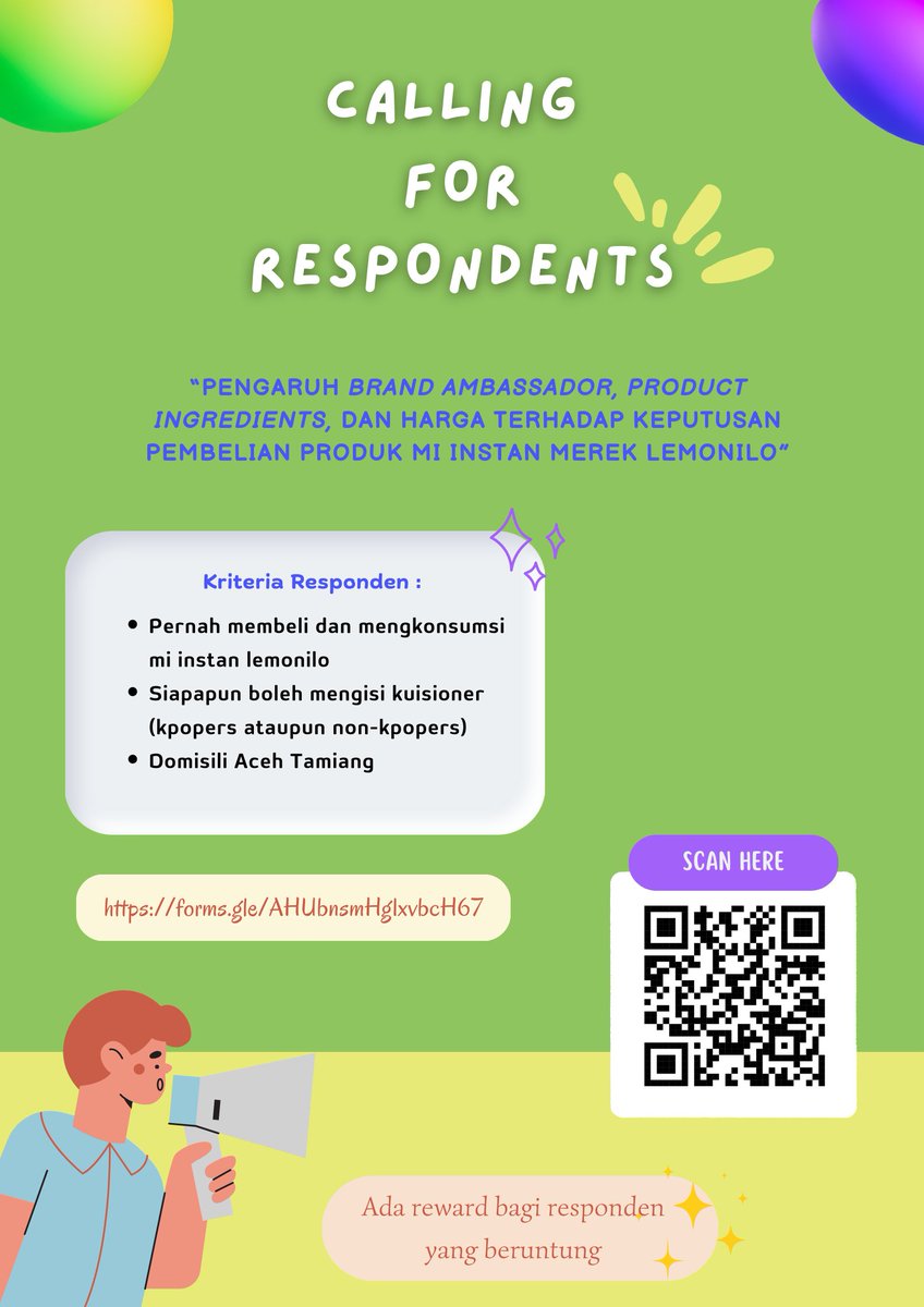 AlvisyaFara's tweet image. Haloo sijeuni👋🏻minta tolong dong bantuin isi kuisioner untuk tugas akhir ku...
Kriterianya berdomisili di Aceh Tamiang, kali aja disini ada sijeuni dari Aceh kan😁 
yang luar Aceh kalo mau bantu isi boleh jugaa hehee

3 responden yang beruntung akan mendapatkan saldo shopeepay✨