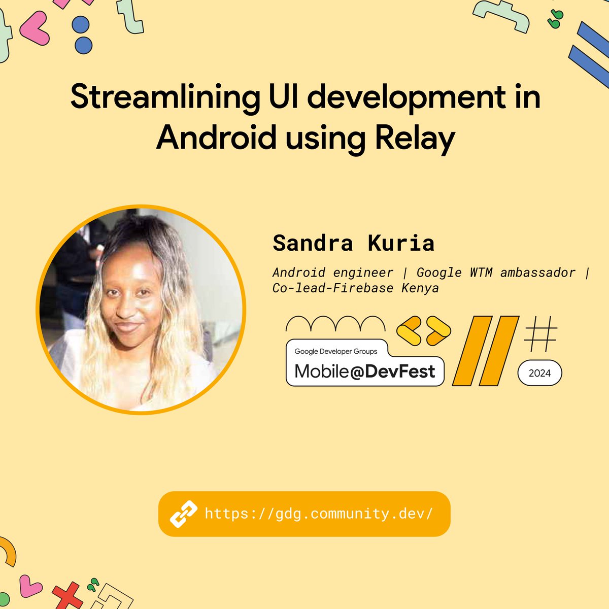 🚨 Pre-DevFest Series Speaker Reveal! 📷

🎉Level up your Android UI skills! 🚀 
Don't miss <a href="/sandykuria/">Sandra</a> at our Pre-DevFest Series as she dives deep into Relay.

Learn More Here!  gdg.community.dev/gdg-nairobi
#DevFest2024 #DevFest #GDGNairobi