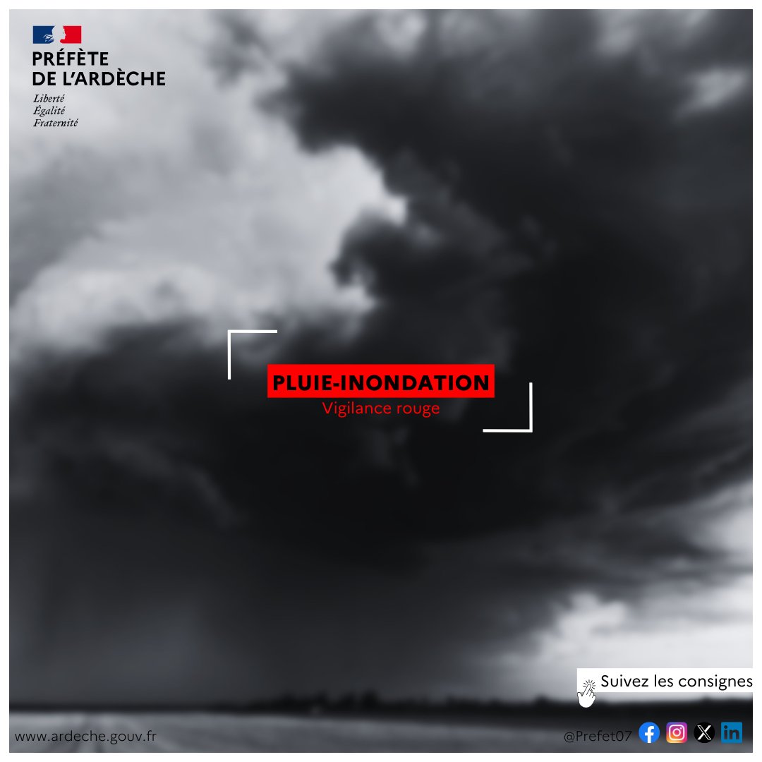 [13h le 17/10/24 - NOUVEAU POINT DE SITUATION ]

#Meteo07 | 🔴🟠 Le département de l’Ardèche reste en vigilance rouge pour pluie-inondation et en vigilance orange crue sur l’ensemble des tronçons.

➕ Retrouvez plus d'informations sur notre site internet avec un nouveau point de