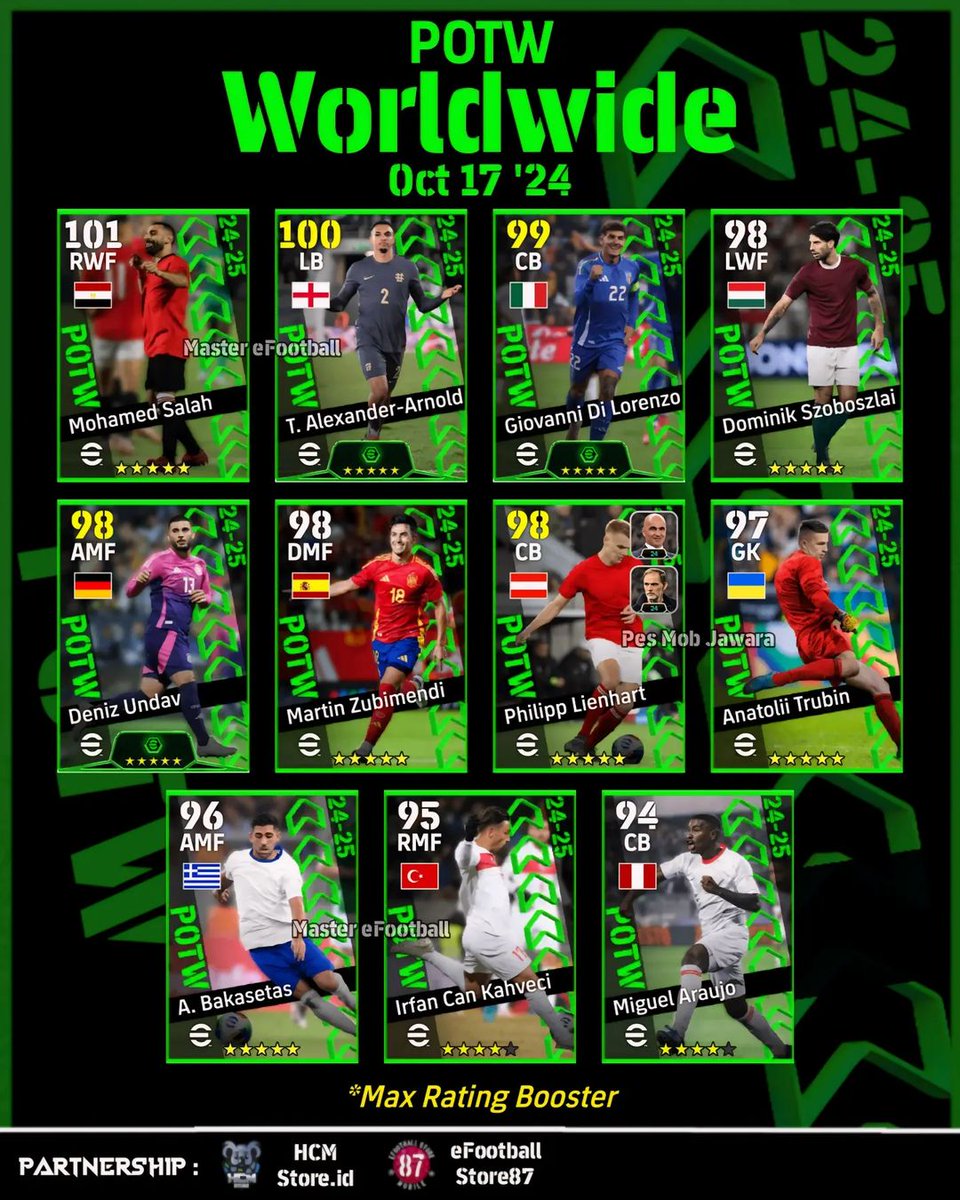 JeyunGaming168's tweet image. POTW Worldwide 17 October 2024 !!!
#potw #playeroftheweek #maxrating #maxratingboost #worldwide #club #efootball™ #update #efootball2025 #club