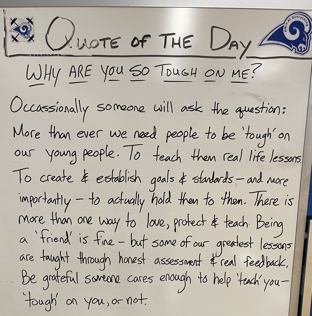 Coach Ray Ostrowski (@coachrayo3313) on Twitter photo Many see βbeing toughβ on someone as a negative. In a world full of coddling and entitlement, sometimes your biggest advocates are those that care enough to push you out of your comfort zone. Donβt get made at those who care - be frustrated with those who tolerate mediocrity. Many see βbeing toughβ on someone as a negative. In a world full of coddling and entitlement, sometimes your biggest advocates are those that care enough to push you out of your comfort zone. Donβt get made at those who care - be frustrated with those who tolerate mediocrity.