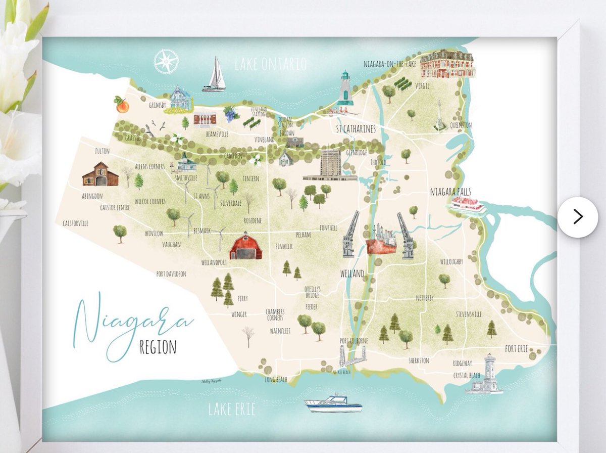 Niagara Region Map Ontario Canada, Illustrated Map, Map Illustration, Niagara Map, Map Art,Port Dalhousie,Welland, Fort Erie, Drawing etsy.me/4888fSr via <a href="/Etsy/">Etsy</a>