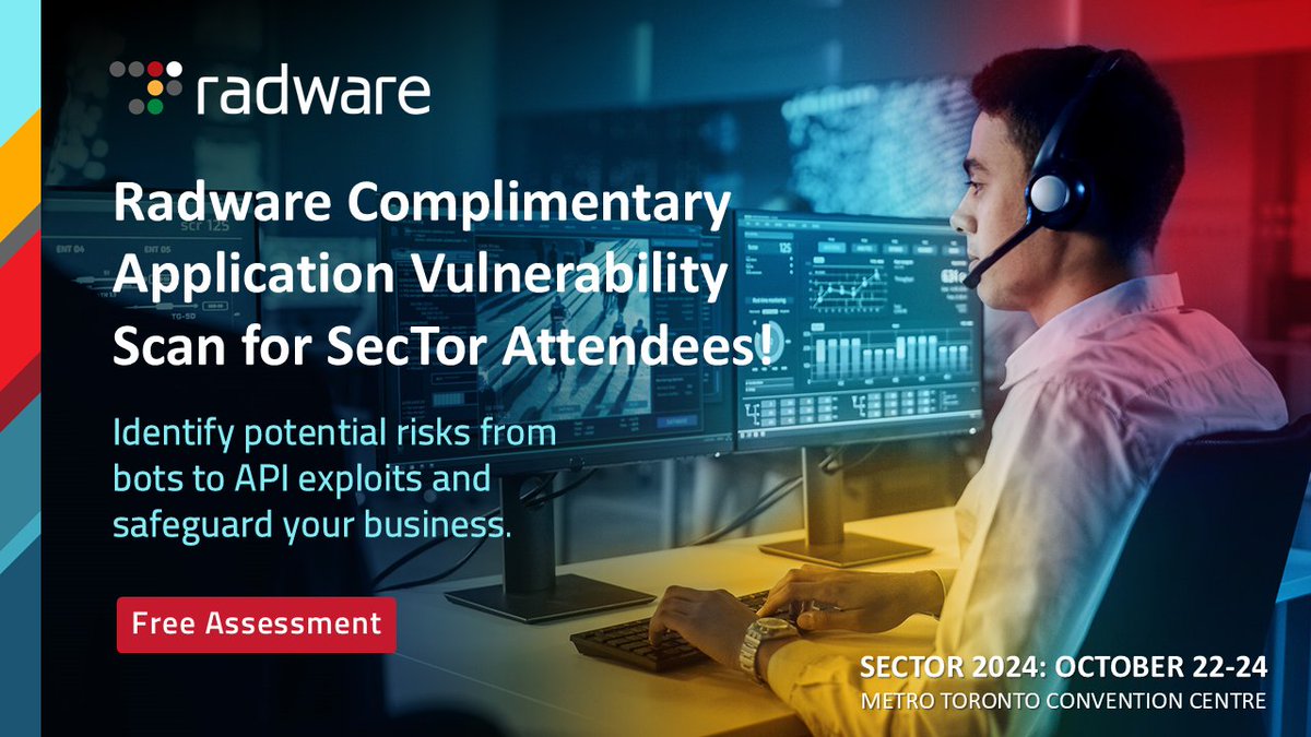 radware's tweet photo. Just 5 days left until SecTor! Exclusive for SecTor attendees: Claim your complimentary Application Vulnerability Scan and protect your business today!
FREE vulnerability scan now! Click here: https://t.co/X0OTaZ1TrX

#SecTor2024 #CyberSecurity #VulnerabilityScan #APIsecurity https://t.co/Ew0oRqSlMQ