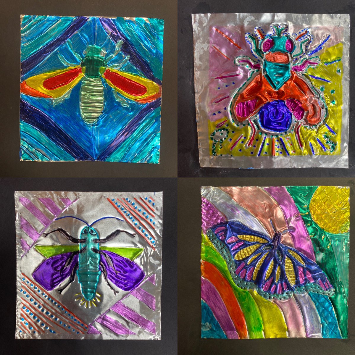 7/8th graders loved learning about foil embossing for this Bejeweled Bug project. Thank you Miss Pfeifer for sharing your expertise!
