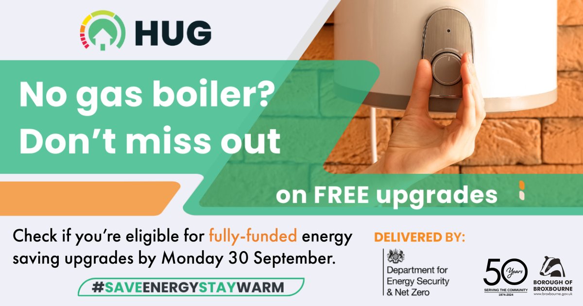 BroxbourneBC's tweet photo. The deadline to check your eligibility and to apply for the Home Upgrade Grant is Thursday 18 October.

If eligible, you can get fully-funded upgrades like insulation or solar PV.

Check your eligibility here: https://t.co/UTrWpfjgcw https://t.co/CywGLw6SvQ