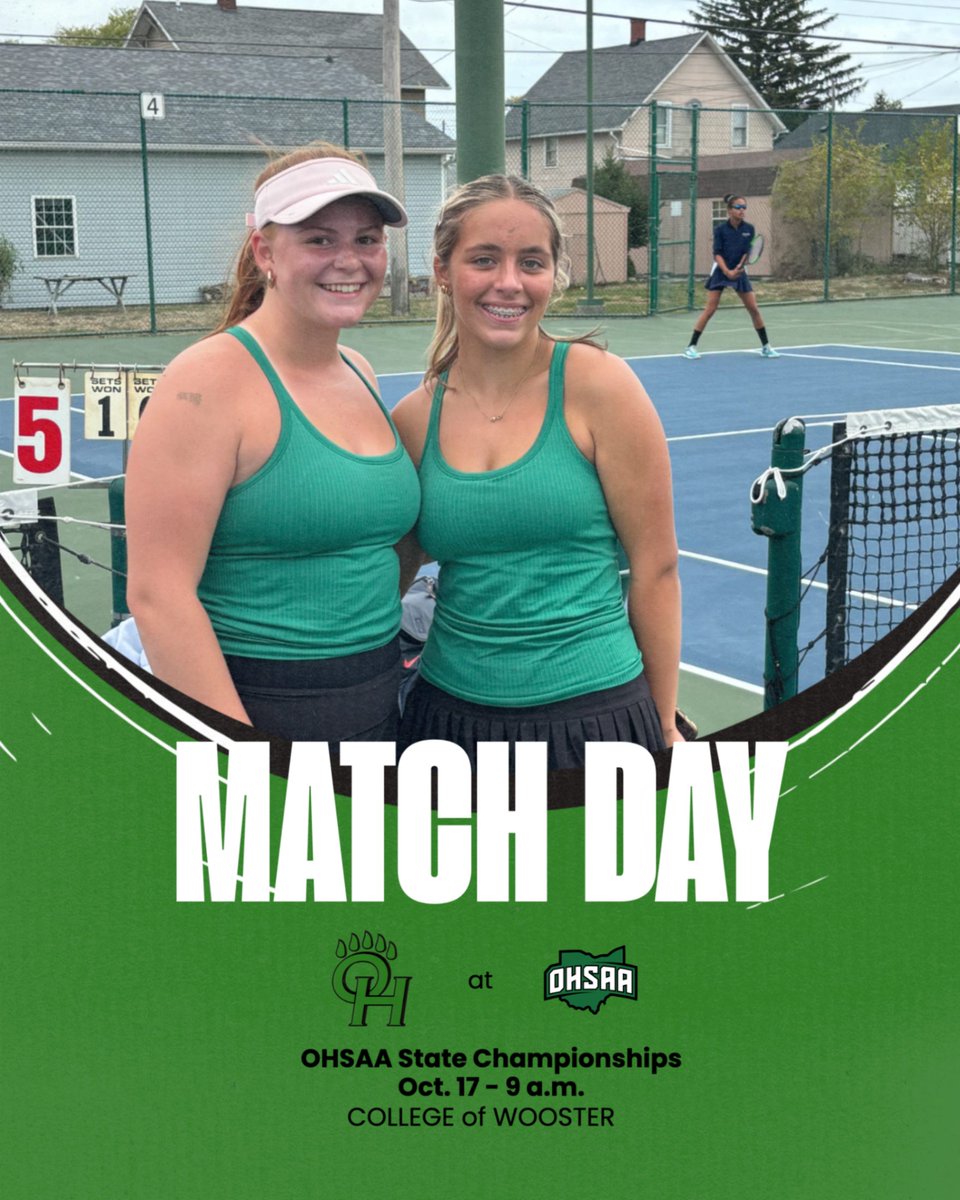 The quest for a state title begins this morning as Bryn Tangeman and Taylor Kayse take the court to open play at the OHSAA State Championships! #GreenBearNation
