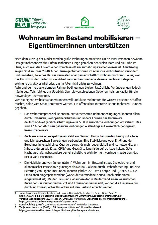 Das ifeu beschäftigt sich schon lange mit #Suffizienzthemen, insbesondere mit d. Frage nach sozial gerechter u. nachhaltiger #Wohnraumverteilung. Wir unterstützen daher d. Positionspapier „Wohnraum im Bestand mobilisieren – Eigentümer:innen unterstützen“➡️ bit.ly/4h27rmd