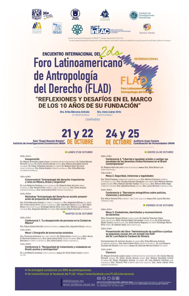 2do Encuentro Internacional del Foro Latinoamericano de Antropología del Derecho (FLAD)
“Reflexiones y desafíos en el marco de los 10 años de su fundación”

Info: ow.ly/WBZ450TNg3e