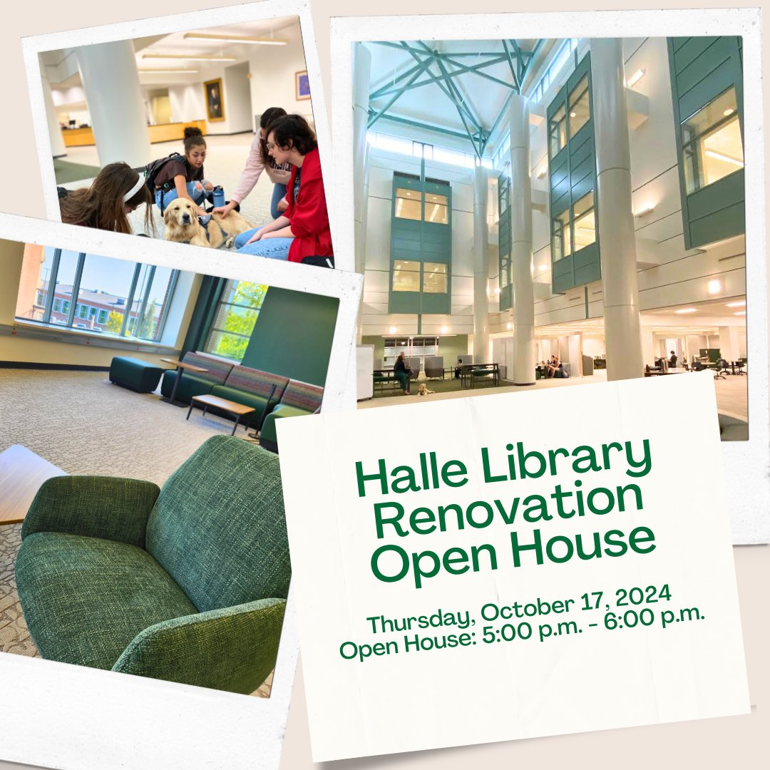emulibrary's tweet image. Come celebrate with us today, October 17, at the Halle Library Open House! 🎉 From 5-6 PM, stop by to check out the newly revamped first floor! 😍📚