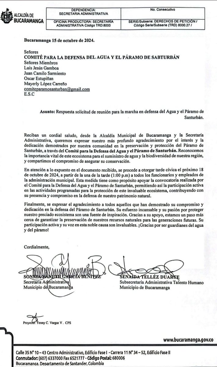 Comité Santurbán (@comitesanturban) on Twitter photo #Atención la <a href="/AlcaldiaBGA/">Alcaldía de Bucaramanga</a> declara tarde cívica mañana 18 de oct por la movilización en defensa del agua y el páramo de Santurbán!
No hay excusa, mañana #MarchoXSanturbán y las calles de Bucaramanga se llenarán de alegría y amor por esta tierra
🕑2 pm
🛑Puerta del sol #Atención la <a href="/AlcaldiaBGA/">Alcaldía de Bucaramanga</a> declara tarde cívica mañana 18 de oct por la movilización en defensa del agua y el páramo de Santurbán!
No hay excusa, mañana #MarchoXSanturbán y las calles de Bucaramanga se llenarán de alegría y amor por esta tierra
🕑2 pm
🛑Puerta del sol