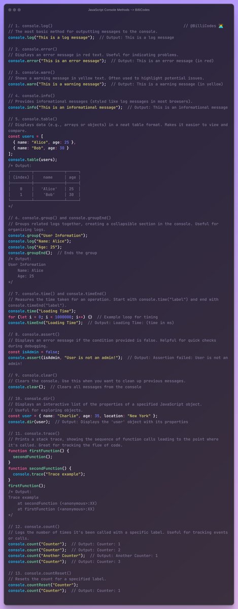 JavaScript Console Methods