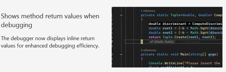 dotMorten's tweet photo. Oooh I'm gonna like this new feature in Visual Studio. Used to declare the return value just so I can see what it's returning: https://t.co/8ORwQCHHAv