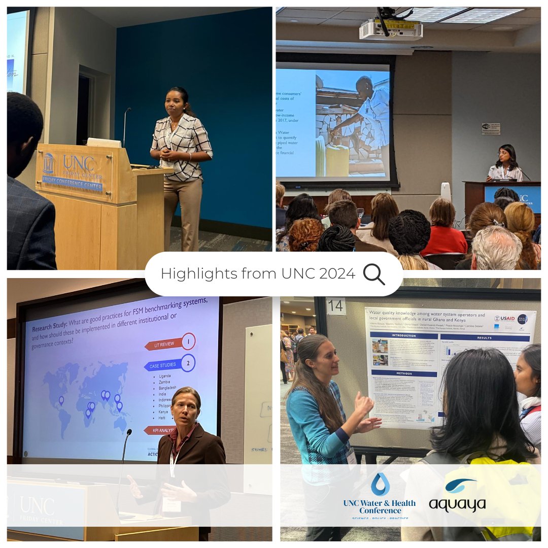 Aquaya's tweet photo. Here are highlights from Aquayans at the #UNCWaterandHealth Conference 2024. Register virtually to watch available session recordings: https://t.co/EDkKZpGEEh

#WaterTRACS #REALWater #URBANWASH #UNCWaterAndHealth | @UNC_Water_Inst | @USAIDWater | @TetraTechIntDev | @hiltonfound https://t.co/8jZ6JXwFq8
