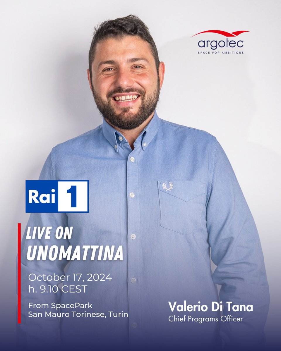 Argotec_Space's tweet photo. 📺 We’re Going Live Tomorrow on UnoMattina!
Curious about the future of space technology? Don’t miss Valerio Di Tana on RAI 1 tomorrow as we unveil our latest advancements in satellite technology and space exploration! 🌌
📅 Tomorrow, 9:10 AM CEST. Be sure to tune in!
#Argotec #RAI1 #SpaceInnovation #Satellite
