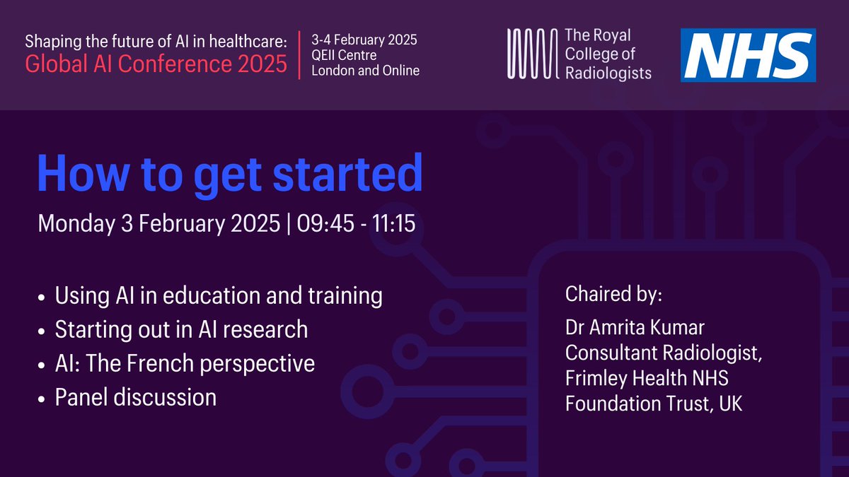 Do you want to learn how to integrate AI into healthcare education and research? 

Don't miss our sessions at #RCRGlobalAI on how to get started with AI.

View the programme and save with early bird rates: bit.ly/4fcg4d1

<a href="/DrAmritaKumar/">Amrita Kumar</a>