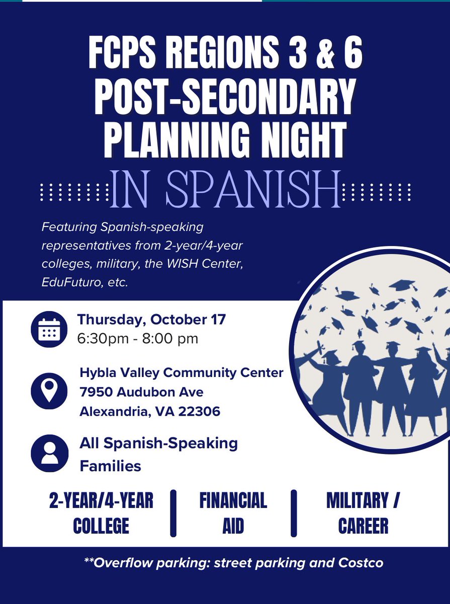 WPHS College & Career Center (@wphsccc) on Twitter photo Join us TONIGHT for our Regions 3&6 Post-Secondary Planning Night In Spanish at the Hybla Valley Community Center from 6:30 -8 pm! See flyers en Espanol & English for details! <a href="/WPHSSS/">WPHSStudentServices</a> <a href="/theWPboard/">West Potomac HS (we/they/them)</a> <a href="/RollwithWestPo/">WPStudentActivities</a> Join us TONIGHT for our Regions 3&6 Post-Secondary Planning Night In Spanish at the Hybla Valley Community Center from 6:30 -8 pm! See flyers en Espanol & English for details! <a href="/WPHSSS/">WPHSStudentServices</a> <a href="/theWPboard/">West Potomac HS (we/they/them)</a> <a href="/RollwithWestPo/">WPStudentActivities</a>