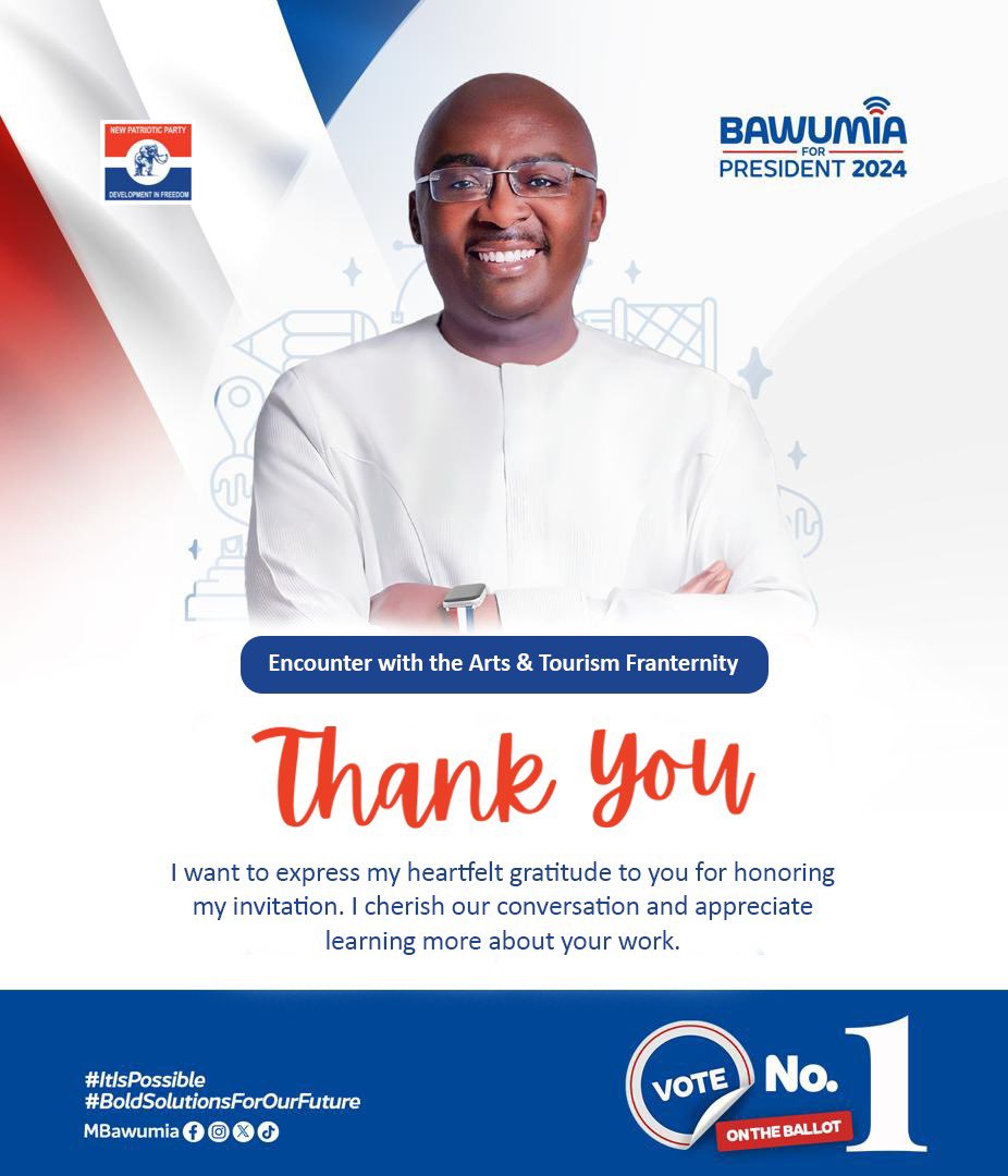 Dear Dr. Bawumia, I believe that due to your humility, God will elevate you to the position of President of Ghana on December 7th. This will serve as a testament to others that it is only God who uplifts mankind. Vote number 1.
