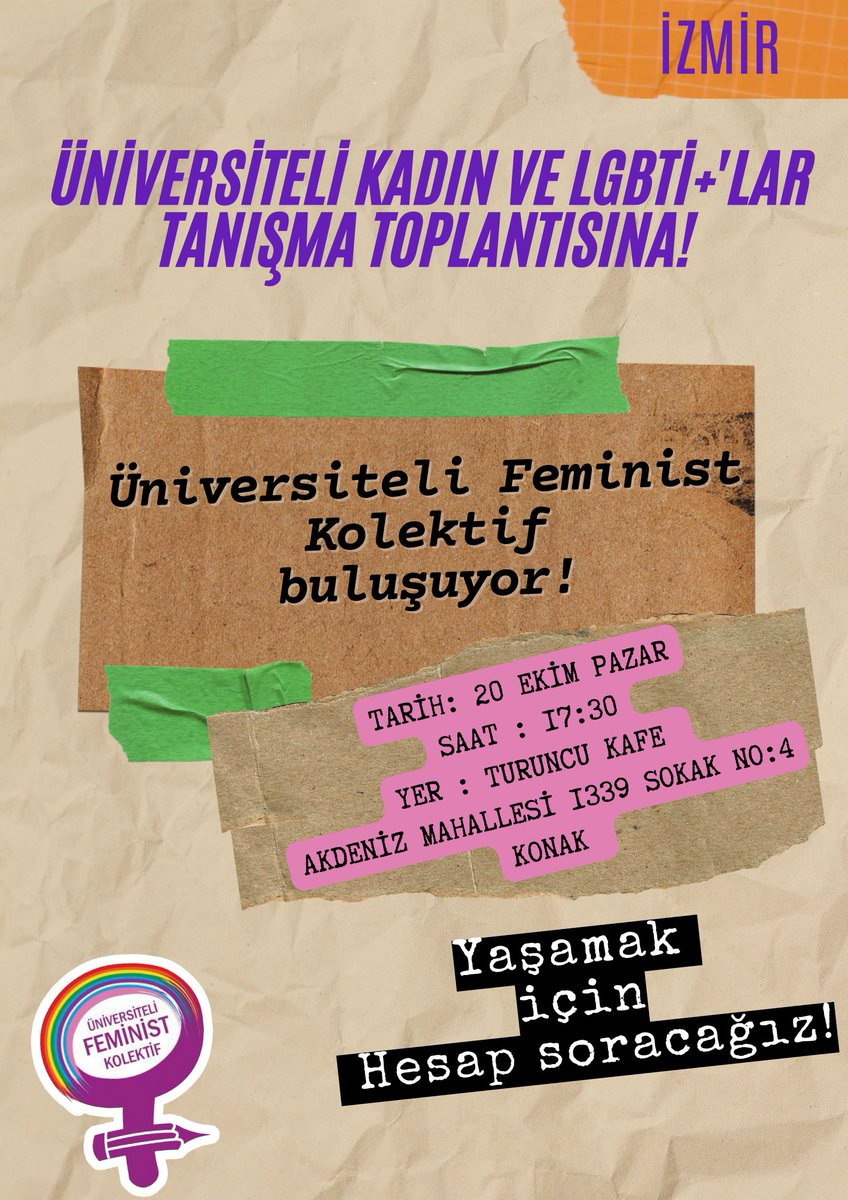 feministkolektf's tweet photo. 📍İzmir

Üniversiteli kadın ve LGBTİ+'lar tanışma toplantısına!

Erkek egemen düzene sesimizi yükseltiyoruz. Örgütlü mücadelemizi büyütmek için buluşuyoruz. Kampüsündeki feministlerle buluşmak için formu doldurman yeterli👇

https://t.co/Wc1poUkc2s

#istanbulsözleşmesiyaşatır https://t.co/tg4DFgATUf