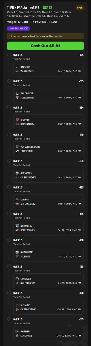 RexBd3's tweet image. NHL lotto $10 into $8.8k #NHL  #GamblingX  #Dksportsbook  #foryouシ  @BrookieJ07 @cookitup31