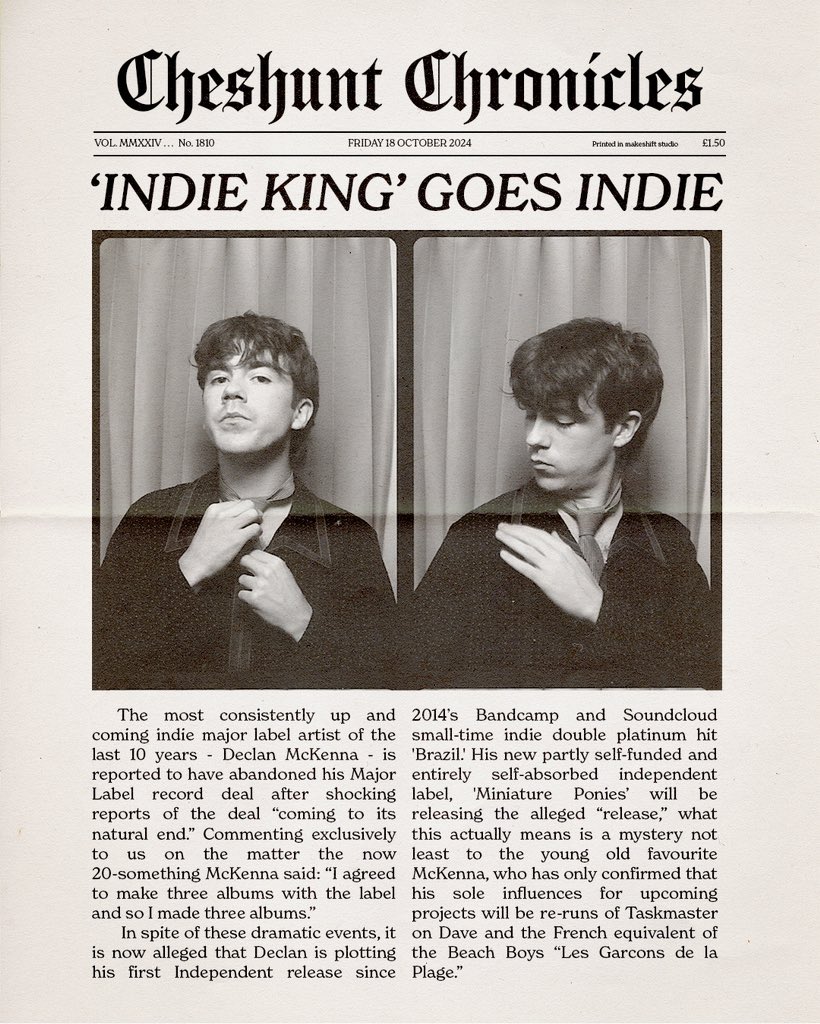 DeclanMcKenna's tweet photo. indie king goes indie https://t.co/CqJ9XkJ2ao