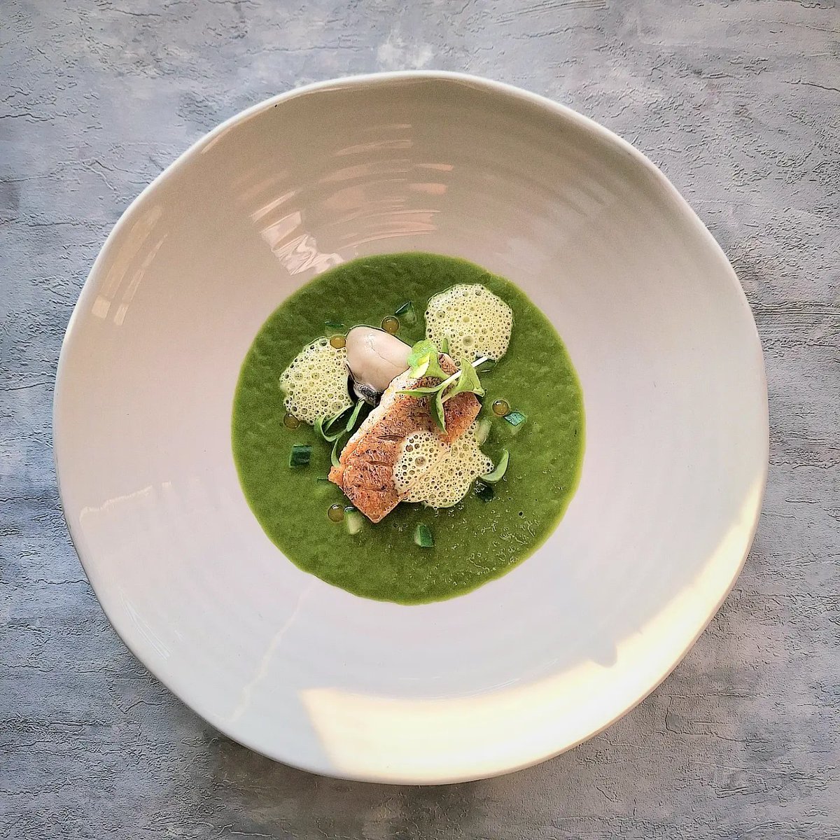 keepitcooking1's tweet photo. Here's a dish I cooked, combing an array of flavours of the sea. 
Red Mullet, Oyster, Cucumber, Borage Cress &amp; Aventurine Algae
#keepitcooking
#kitchensessions https://t.co/hAFW46xy4P