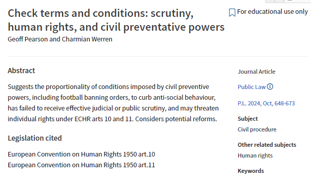 Geoff Pearson (@geoff_pearson) on Twitter photo Our new article on Civil Preventative Powers and Free Expression and Assembly is published in the latest <a href="/PL_PublicLaw/">Public Law</a>. In it we argue: (1) that insufficient attention has been paid to how the conditions attached to CPPs can restrict human rights...
urldefense.com/v3/__https://u…$ Our new article on Civil Preventative Powers and Free Expression and Assembly is published in the latest <a href="/PL_PublicLaw/">Public Law</a>. In it we argue: (1) that insufficient attention has been paid to how the conditions attached to CPPs can restrict human rights...
urldefense.com/v3/__https://u…$
