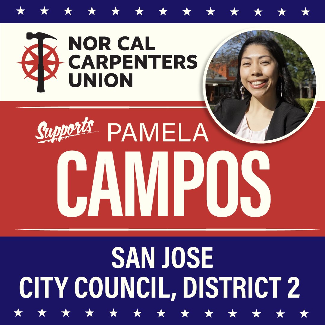 The NCCU endorses <a href="/Pamela4SJ/">Pamela Campos</a> for San Jose City Council District 2.

Check out our full list of endorsements here: norcalcarpenters.org/political

#NorCalCarpentersUnion #CarpenterUnionPower #Vote