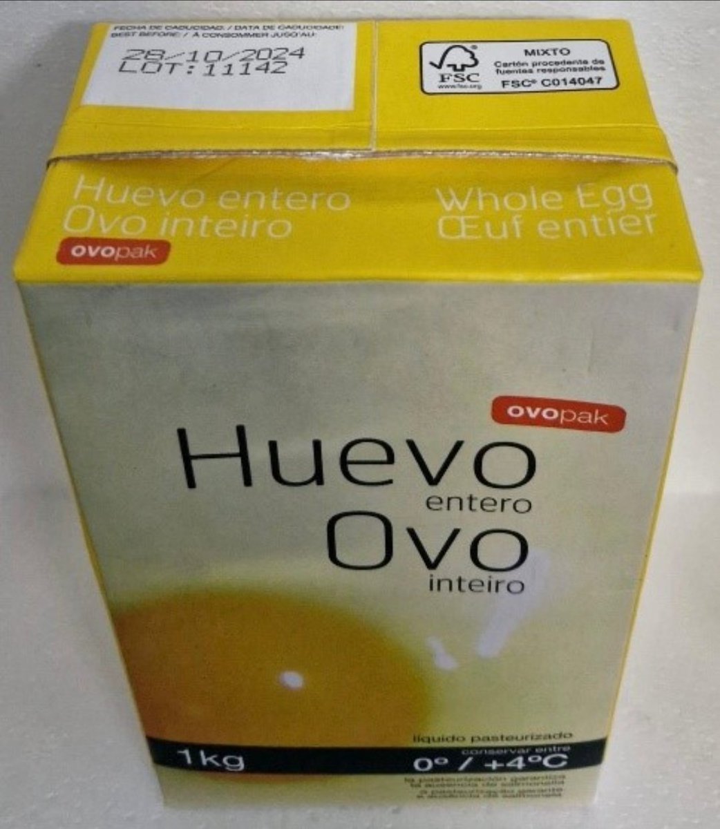 ⚠️ Alerta por presencia de Salmonella en huevo entero líquido pasteurizado.
🚫 No consumir 
▶️ Nombre: huevo entero líquido pasteurizado
▶️ Marca: OVOPACK
▶️ Lote: L11142
📌 t.ly/r_u9O