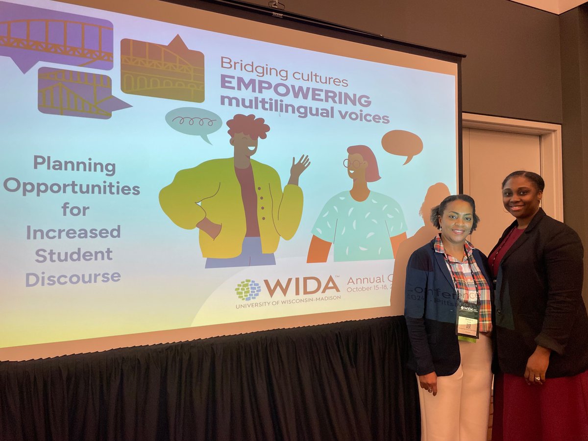 Student discourse is critical to improving outcomes for our Emergent Multilingual Students! <a href="/mrsthewlett/">Tamara Hewlett, Ed.D.</a> and @TeachbiahG sharing best practices from <a href="/MCPSDELME/">MCPS DELME</a>  at #WIDA2024