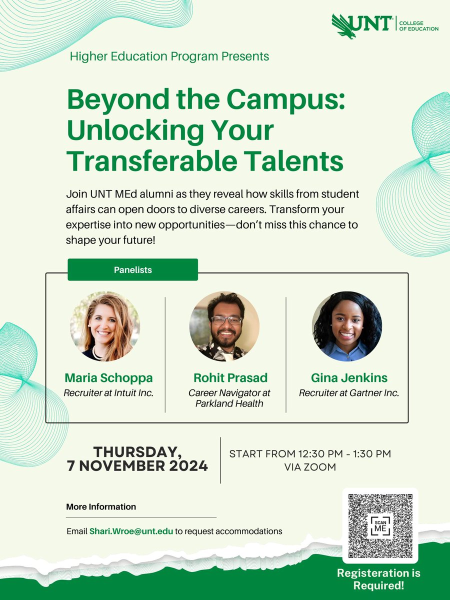 Save the date for our MEd alumni panel about transferable skills. Join us on Thursday, November 7 at 12:30pm on Zoom. Registration is required. Can’t wait to see you there ✨