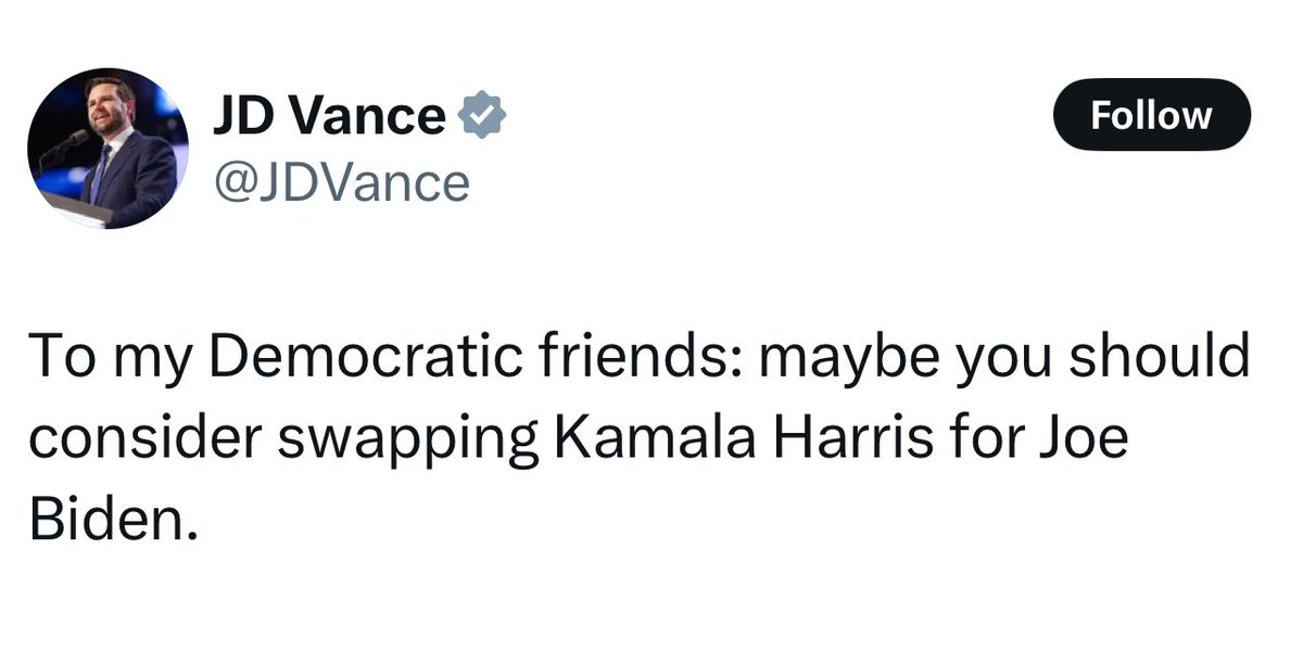 JoJoFromJerz's tweet photo. To my Republican friends: maybe you should consider the fact that JD Vance is only on the ticket because Trump had to swap out the guy he wanted to see hanged. https://t.co/lJ9zSA5G2j