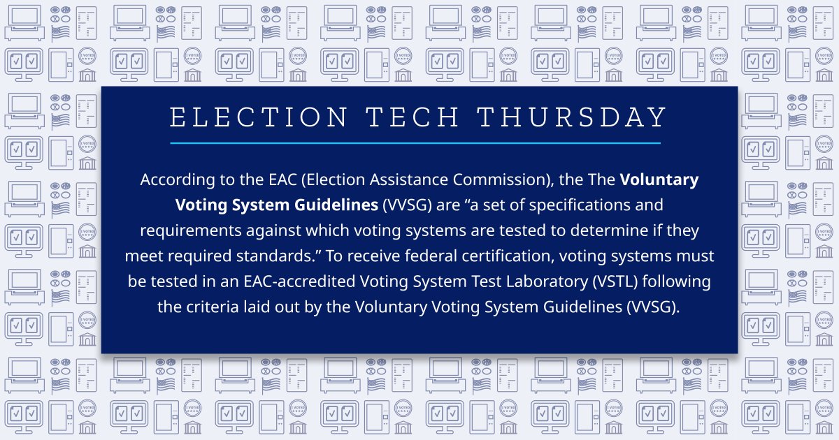 clearballot's tweet photo. This week for #ElectionTechThursday, we're looking at the Voluntary Voting System Guidelines, or #VVSG, which are federal testing standards developed by the @EACgov. For more information on VVSG, visit https://t.co/PXNS5tZq6V https://t.co/6jh4Gkq8md