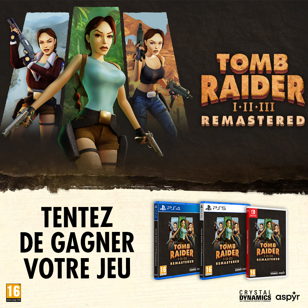 Rendez-vous demain pour la sortie en physique des remasters de Tomb Raider I-II-III 

Pour fêter cela, on vous propose un jeu à gagner, support au choix ⤵️

🦖  RT, like &amp; follow <a href="/Micromania_Fr/">Micromania-Zing</a> 
🦖 Mentionne en réponse un ami avec #MicromaniaTombRaider

TAS dans 7 jours !⁣ 😉