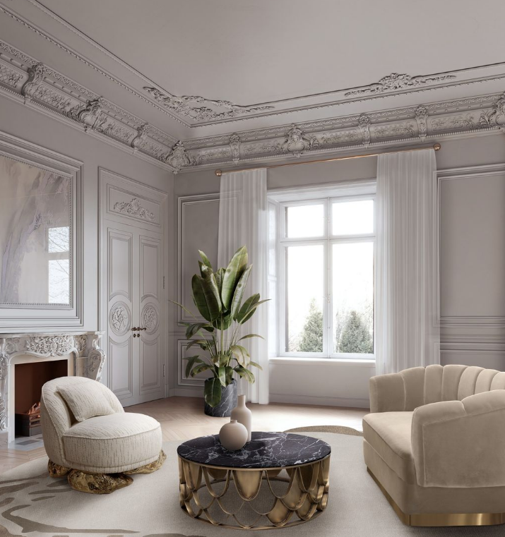 🇬🇧 White and gold come together in perfect harmony in this modern living room. The sleek POWEL Sofa invites comfort, while the KOI Center Table brings a touch of elegance with its golden accents. How would you style this space?