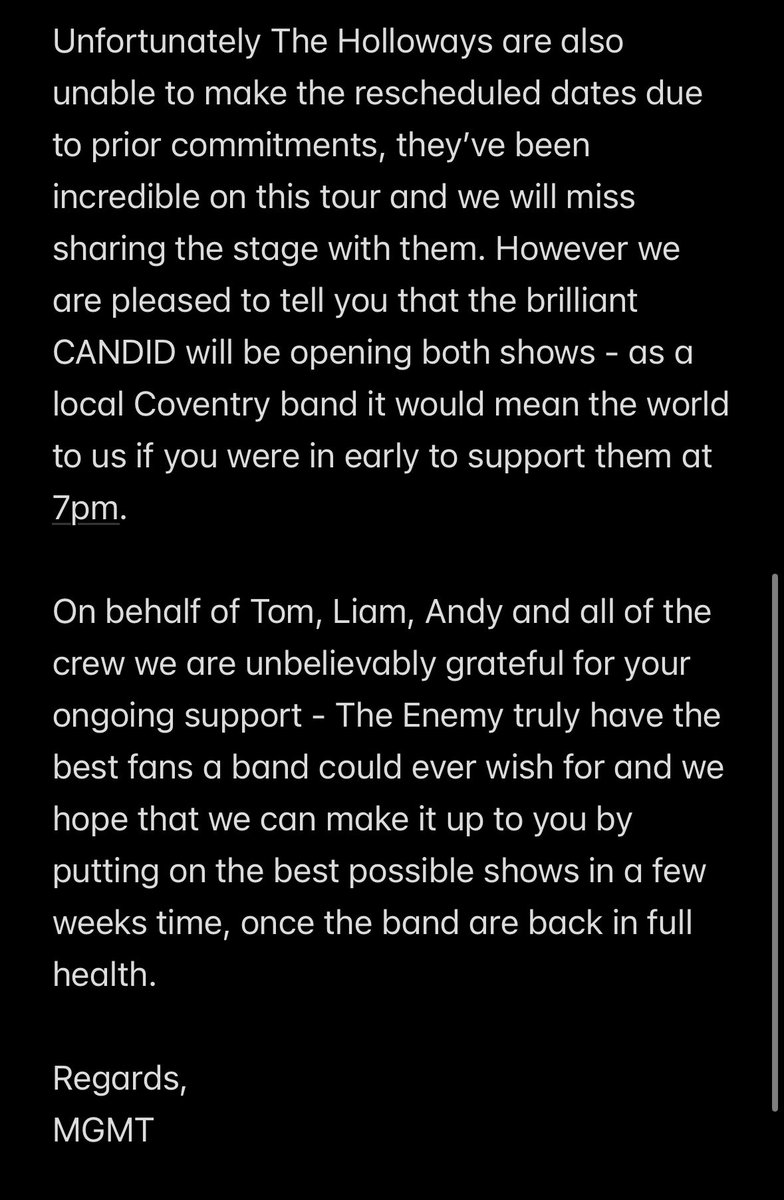 BIRMINGHAM / LONDON 

Rescheduled dates
Please read statement below

Regards
MGMT