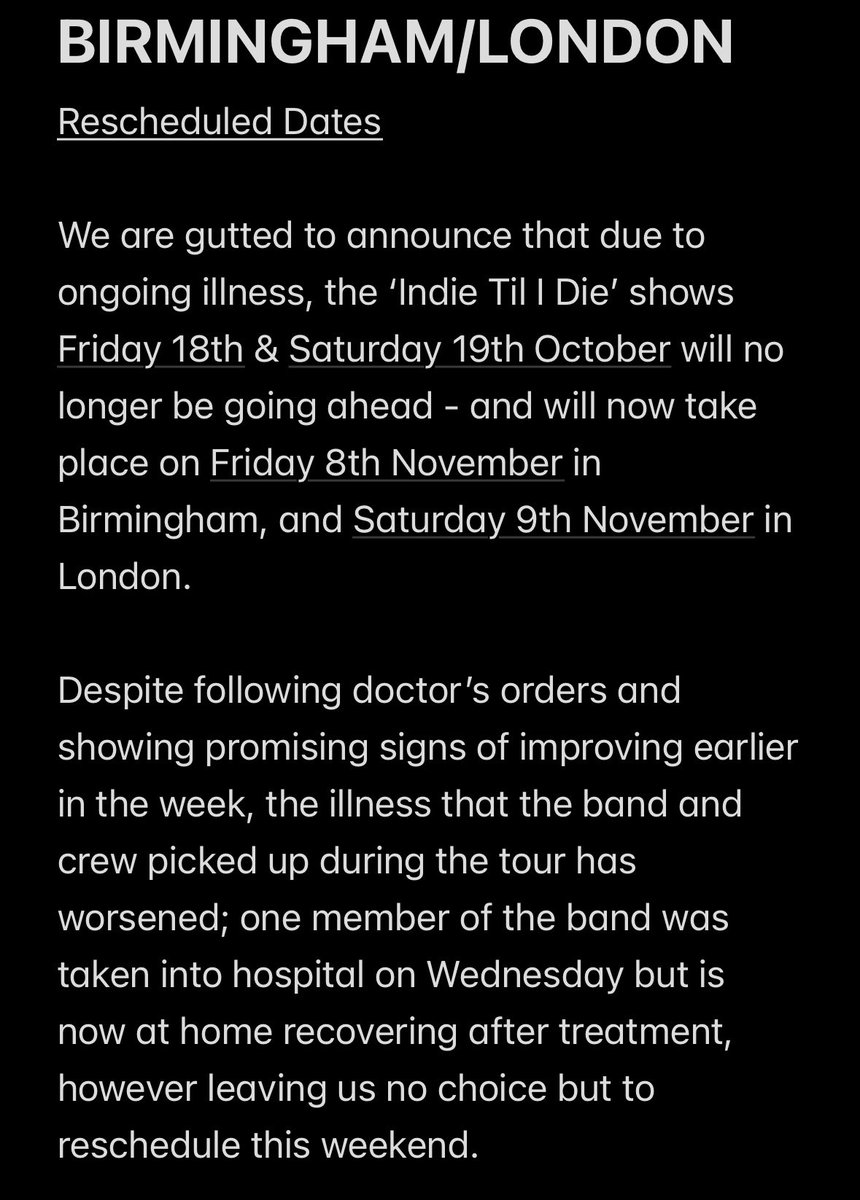 theenemyband's tweet photo. BIRMINGHAM / LONDON 

Rescheduled dates
Please read statement below

Regards
MGMT https://t.co/3TgYVf5cVk