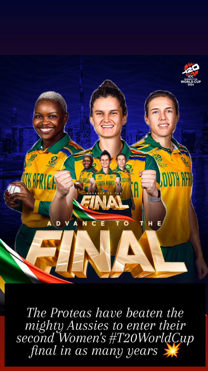 imdharmendrakr's tweet photo. #AUSvSA
The Proteas have beaten the mighty Aussies to enter their second Women's #T20WorldCup final in as many years 💥 https://t.co/JoMl1PXlS8