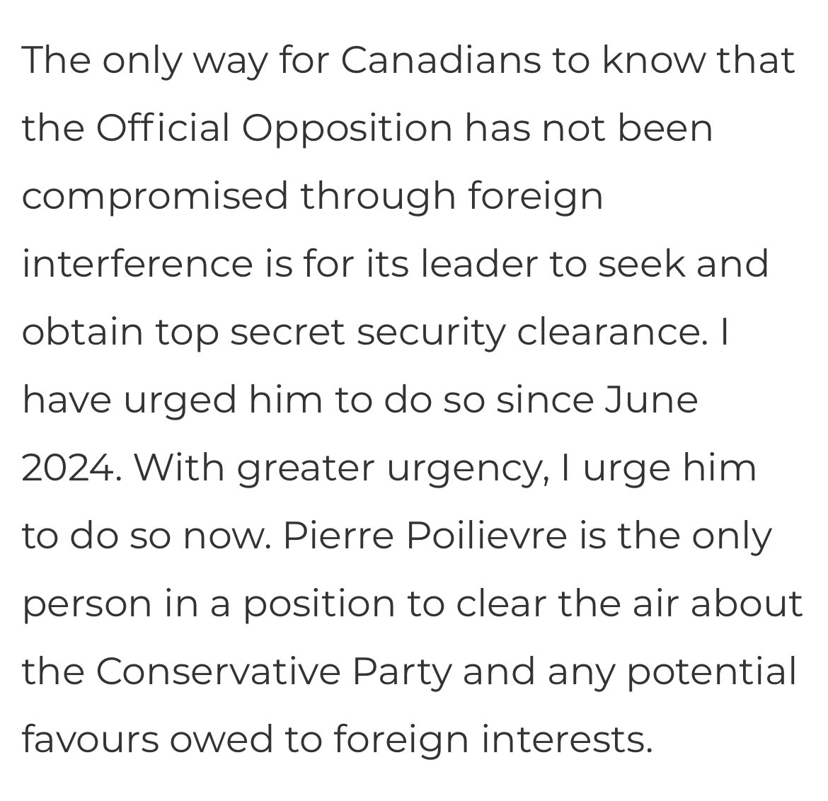 ItsDeanBlundell's tweet image. Green Party Leader Elizabeth May just put Pierre Poilievre in a body bag. 

The only logical reason PeePee won’t get his NatSec background check at this point? 

He knows he won’t pass it.