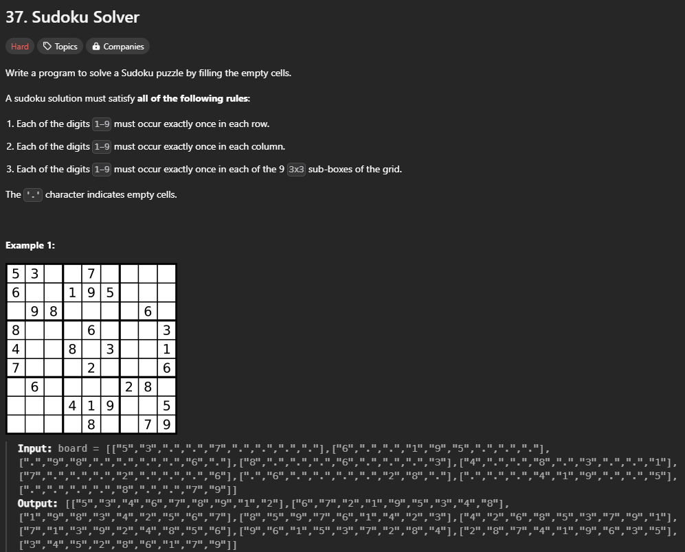 45NitinVerma's tweet image. Just solved the @LeetCode Sudoku Solver using a backtracking approach! 🧩🚀
@striver_79
Time: O(9^n),
Space: O(n*n).
Great problem for practicing recursion and backtracking! 💻
#LeetCode #SudokuSolver #Backtracking #Java #CodingJourney #DSA