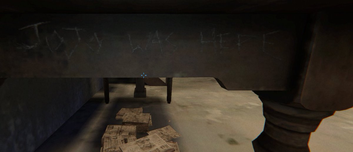 dogsteeves's tweet photo. @impulseSV Idk if you've notice but in the phasmo lobby there is Jojo was here carved into it https://t.co/4KyxcGdV9d