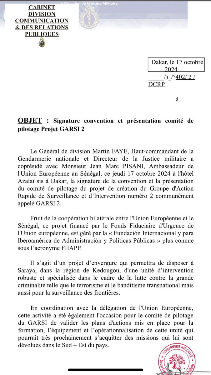 🚨👨🏿‍✈️🚔 Signature convention et présentation comité de pilotage Projet GARSI 2