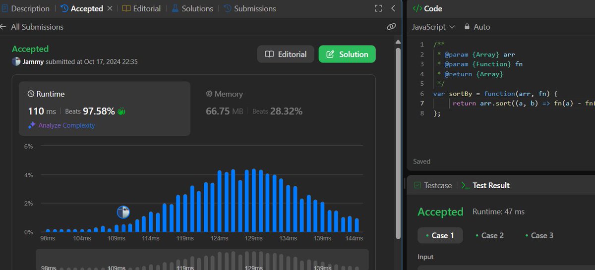 walkover215's tweet image. 🎯Day 24 of #30DaysOfJavaScript Challenge on
@75Leetcode

📷 Today&apos;s task is Sort By.