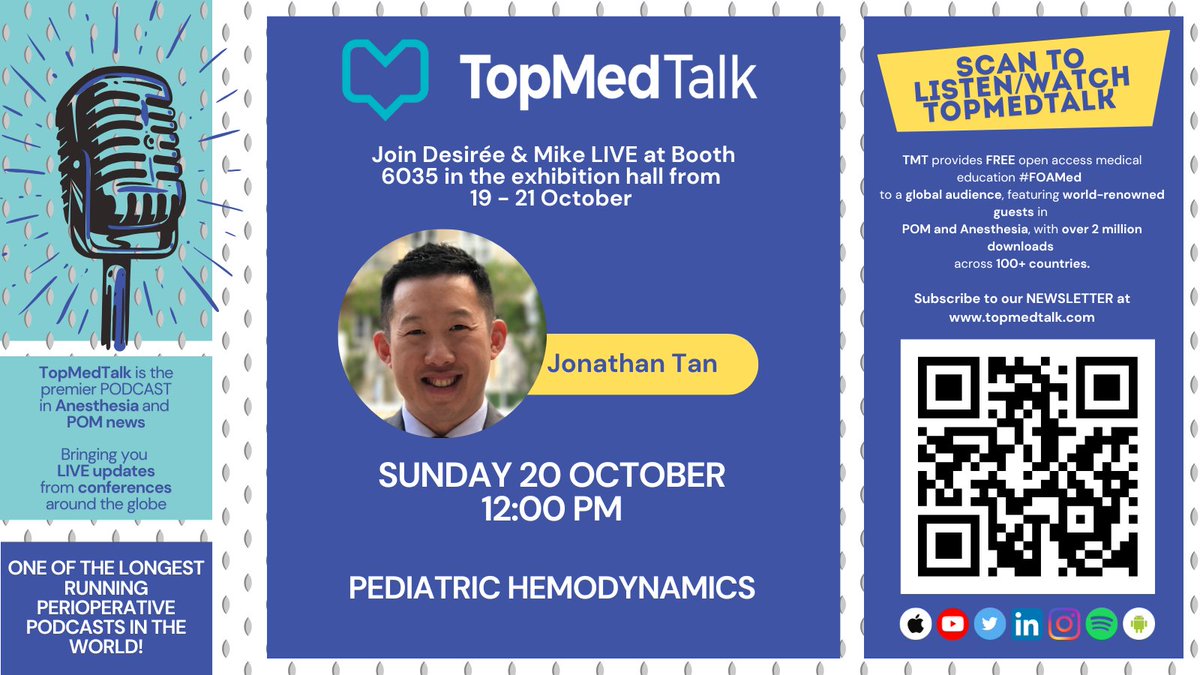 TopMedTalk (@topmedtalk) on Twitter photo Sunday 20 October - <a href="/jonathan_tan/">Jonathan Tan, MD MPH MBI FASA</a> & <a href="/EdwardsLifesci/">Edwards Lifesciences</a> will be at Booth 6035 at lunch chatting with us
#ANES24 #FOAM #MedicalEducation Sunday 20 October - <a href="/jonathan_tan/">Jonathan Tan, MD MPH MBI FASA</a> & <a href="/EdwardsLifesci/">Edwards Lifesciences</a> will be at Booth 6035 at lunch chatting with us
#ANES24 #FOAM #MedicalEducation