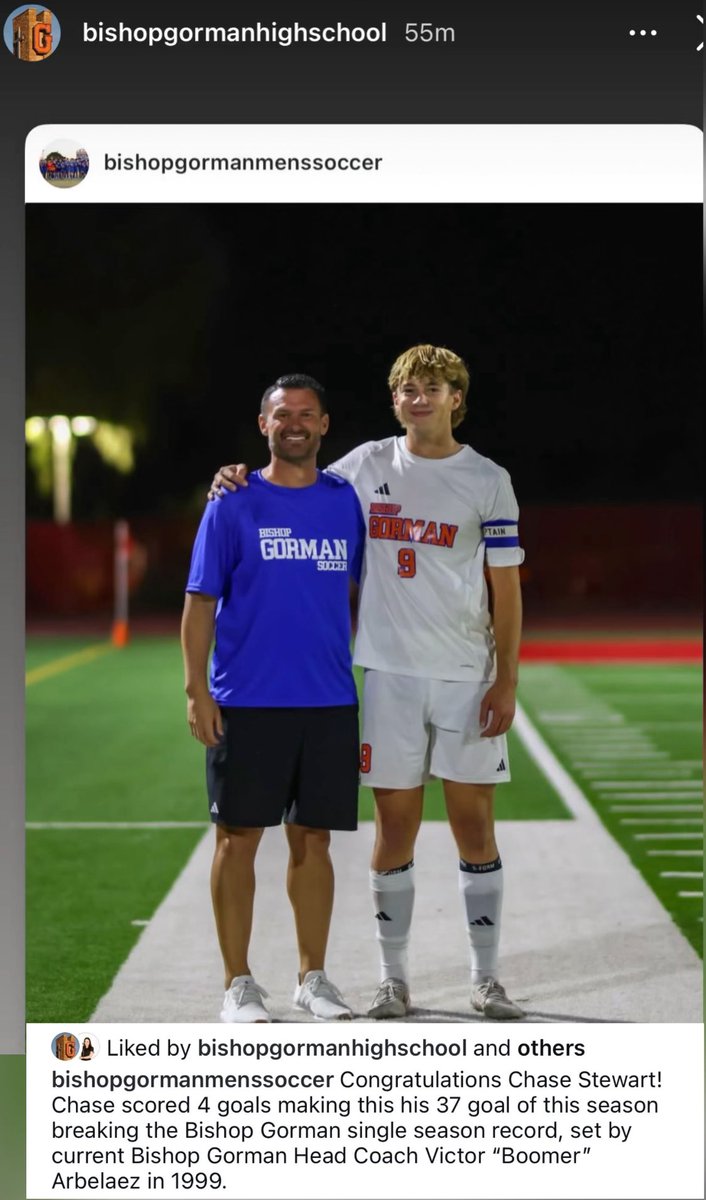 VegasChase2026 Chase Stewart - Class of 2026 (@vegaschase2026) on Twitter photo Fun milestone as 37th goal of season broke my coach Boomer Arbelaez’s 25 year old <a href="/BishopGormanHS/">Bishop Gorman HS</a> record. Arbelaez family are legends of Vegas soccer and Boomer was great <a href="/UNLVMensSoccer/">UNLV Men's Soccer</a> player and pro. Gorman has rich history in soccer with 7 state championships and many players Fun milestone as 37th goal of season broke my coach Boomer Arbelaez’s 25 year old <a href="/BishopGormanHS/">Bishop Gorman HS</a> record. Arbelaez family are legends of Vegas soccer and Boomer was great <a href="/UNLVMensSoccer/">UNLV Men's Soccer</a> player and pro. Gorman has rich history in soccer with 7 state championships and many players