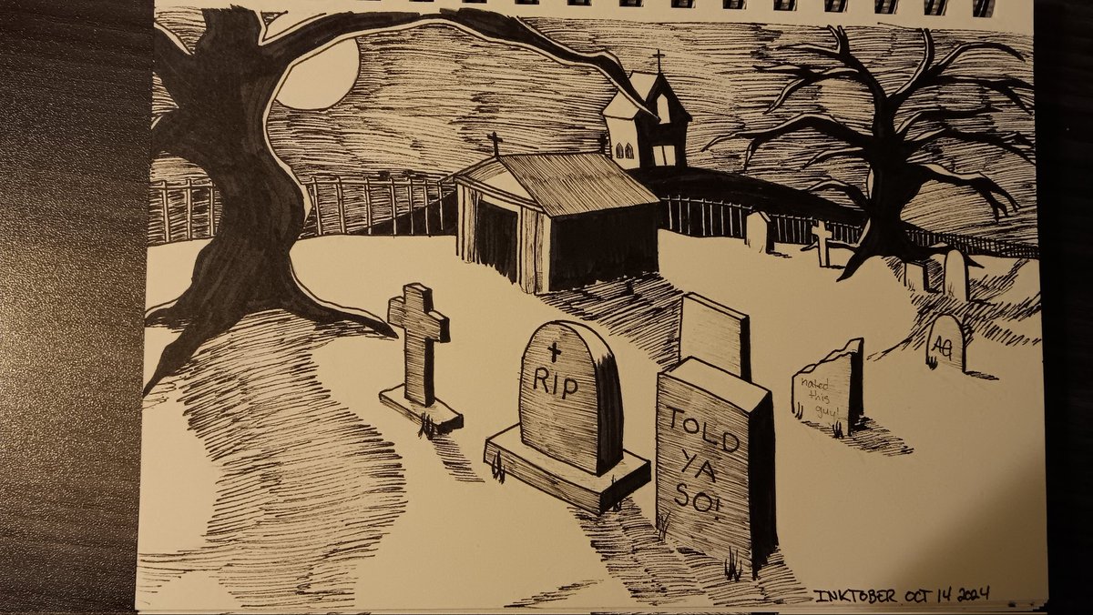 PixieDevilChild's tweet photo. Despite school getting in the way, I am resolved to do 31 drawings. 
THE SPOOKY MONTH SHALL BE COMPLETED!!

#inktober2024 https://t.co/nxkrD71oBY