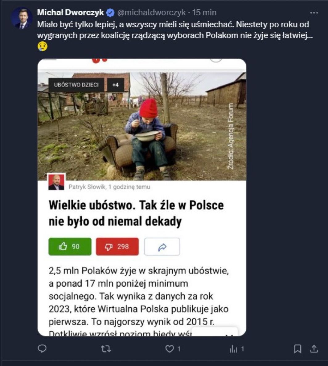 Tempak <a href="/michaldworczyk/">Michał Dworczyk</a> przeczytał tylko nagłówek i podał dalej siejąc dezinformację. No a jak się okazuje to wasza zasługa złodzieje i szubrawcy z <a href="/pisorgpl/">Prawo i Sprawiedliwość</a>.